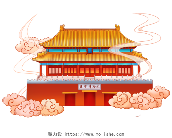 手绘北京旅游宣传地标建筑故宫博物院插画PNG素材元素